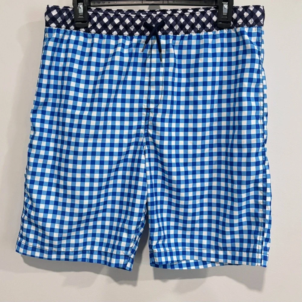 Draper James Lands End Mens Swim Trunks XXL Gingham Check Preppy Coastal 21250